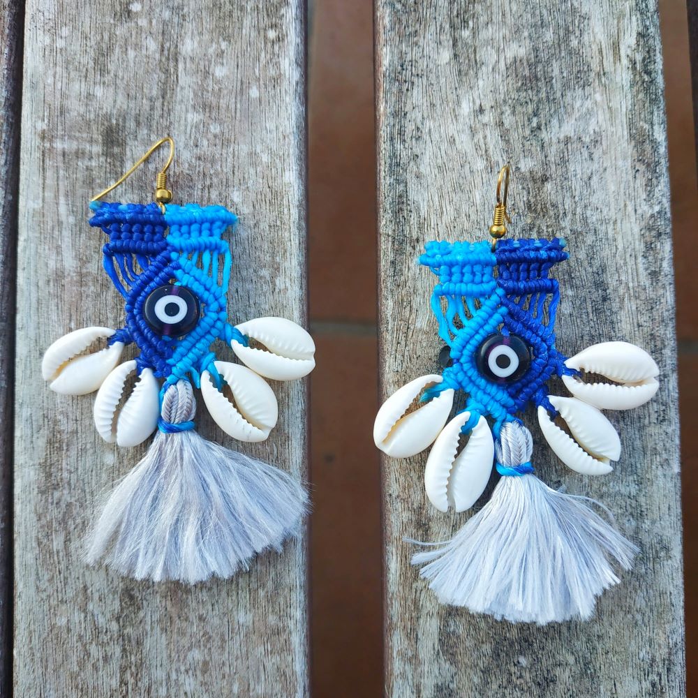 Buy wholesale Blue & grey mini fan boho macrame earrings