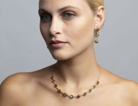 Set of 2 Gold platted jewelry with labradorite