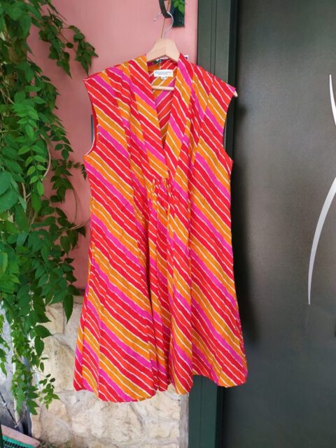 Marsha block print dress orange stripes
