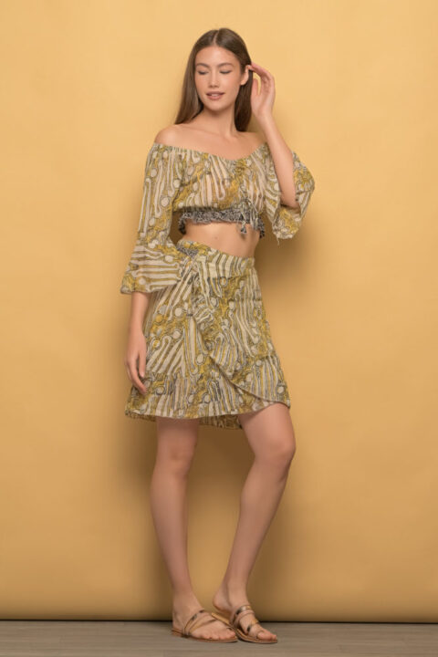 Set of 2 short wrap skirt Cotton with blockprint