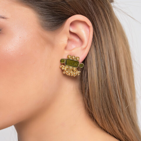 Rectangular Earrings with brass beads