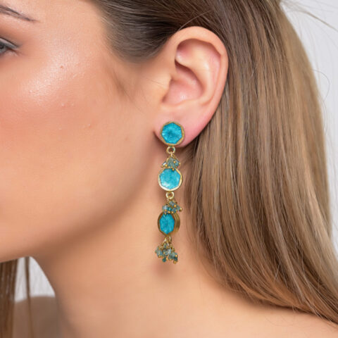 Long Earrings with 3 brass beads