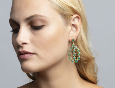 Gold platted earrings with green onyx oval