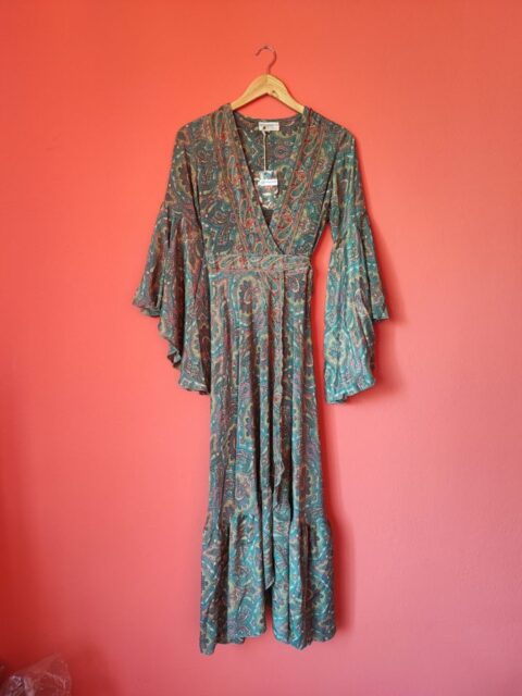 Aphrodite wrap Dress saree silk grey paisley