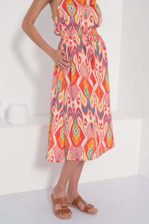 1724 A line skirt saree red Ikat