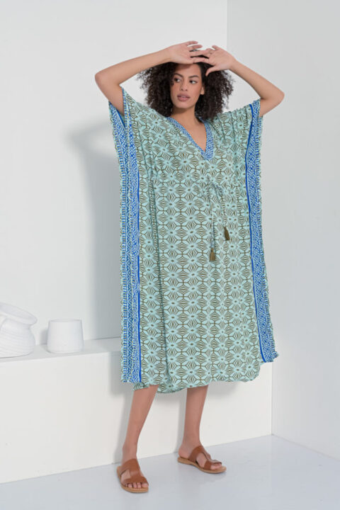 1582 Durga Caftan long blue geometrical