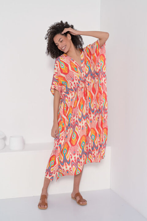 1582 Durga Caftan long ikat red