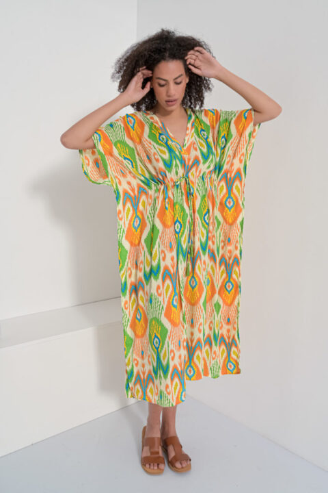 1582 Durga Caftan long ikat green