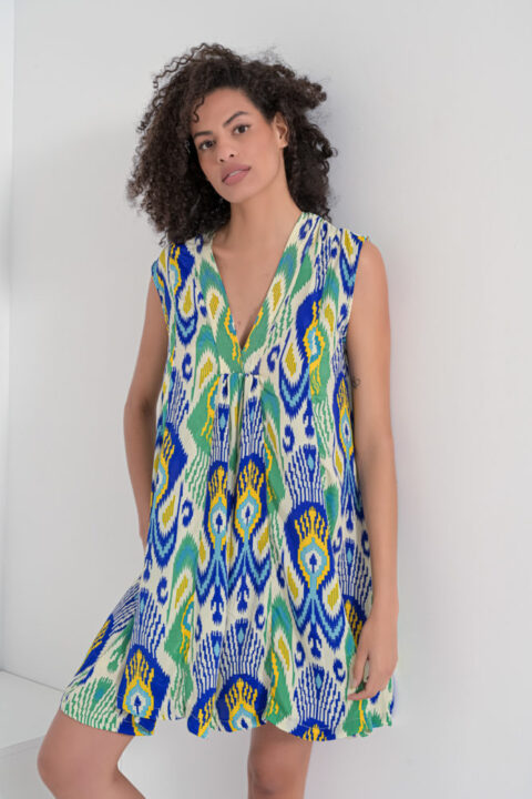 Marsha saree silk dress short BLUE ikat