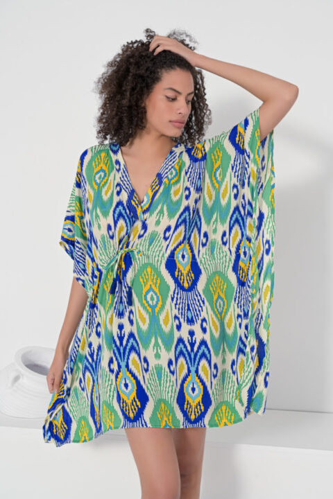 1807 Durga Caftan short ikat blue