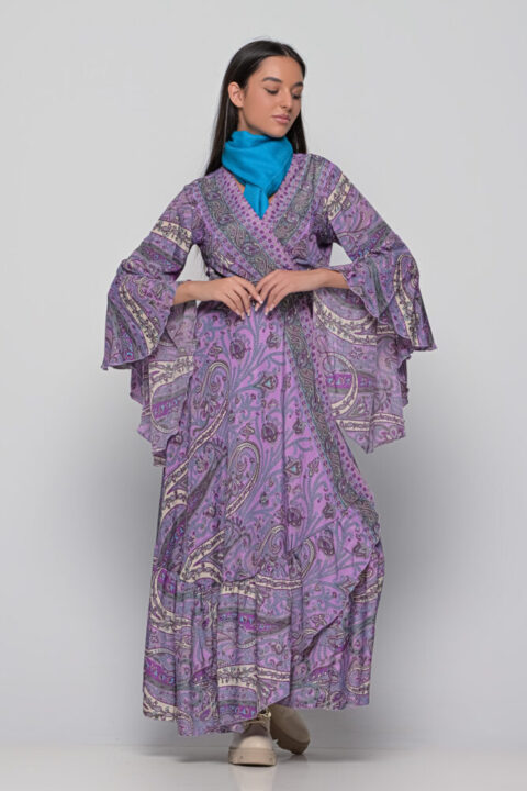 Aphrodite wrap Dress saree silk lilac paisley