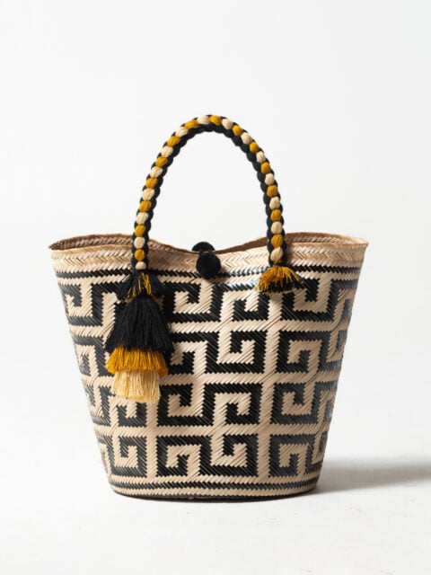 00709 Large Iraca Bag from Colombia black meander