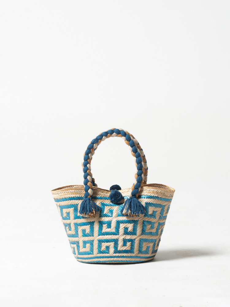 00712 Μίκρη ψαθινη τσαντα απο την Κολομβία μπλε μαίανδρος