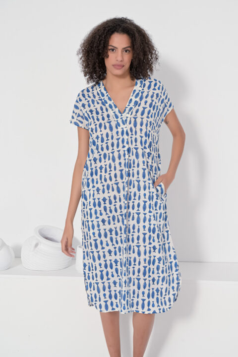 Myrto Caftan Dress Fish White