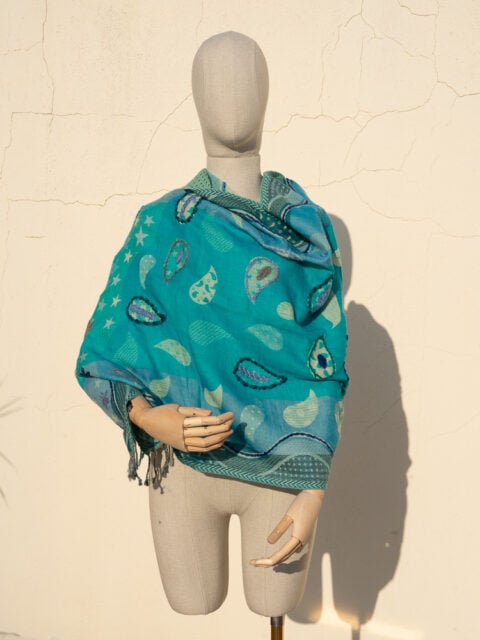 A very soft woolen shawl with handmade embroidery