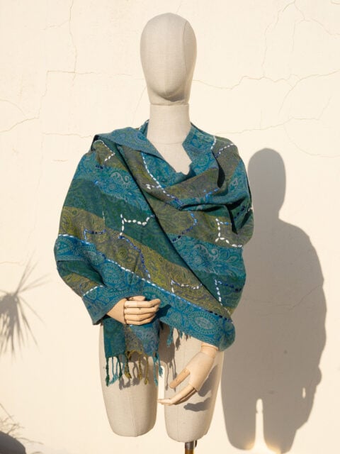 A very soft woolen shawl with handmade embroidery