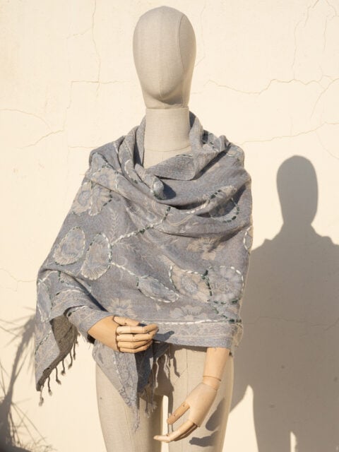 A very soft woolen shawl with handmade embroidery