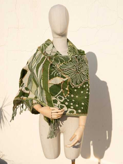 A very soft woolen shawl with handmade embroidery