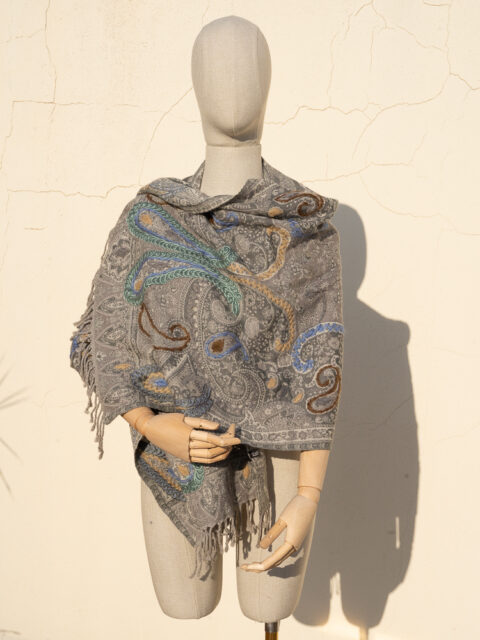 A very soft woolen shawl with handmade embroidery