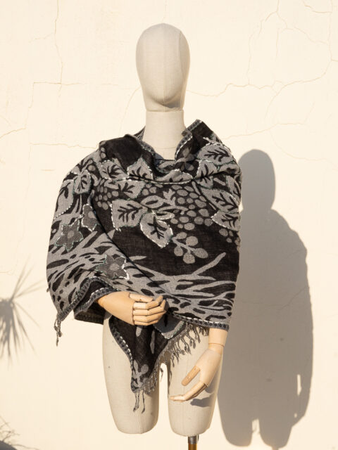 A very soft woolen shawl with handmade embroidery