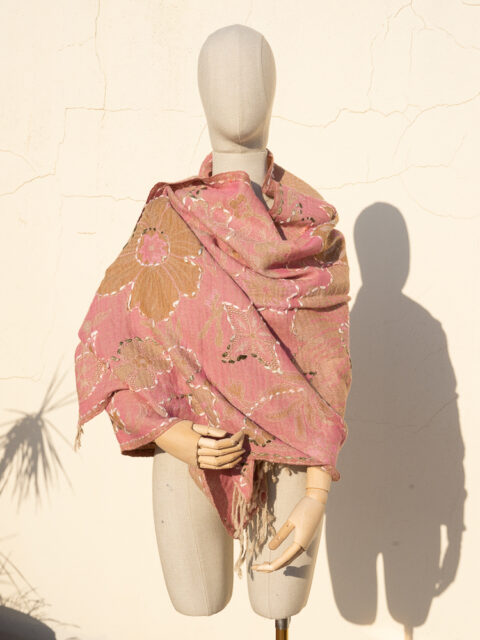 A very soft woolen shawl with handmade embroidery