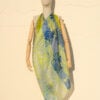 A very soft an elegant shawl in blue color with yellow details.