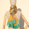 A very soft an elegant shawl in blue color with yellow details.