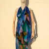 A very soft an elegant shawl in blue color with multicolor details.