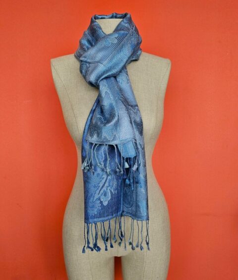 Silk scarf with paisley blue 02