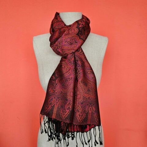 Silk scarf with paisley black 01