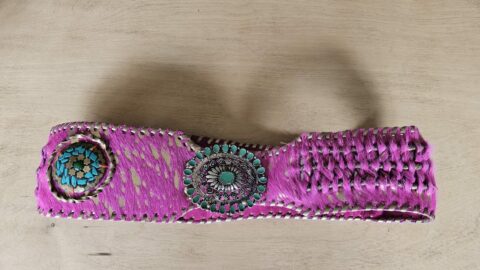 Leather belt in pony skin fuchsia