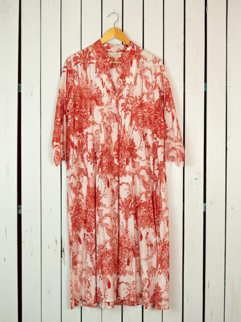 Cotton Caftan with pleats forest red