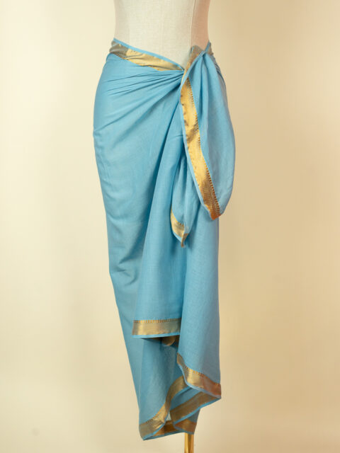 cotton mul mul pareo with gold zari border