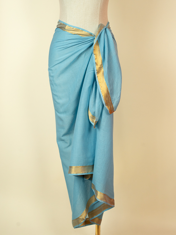 cotton mul mul pareo with gold zari border