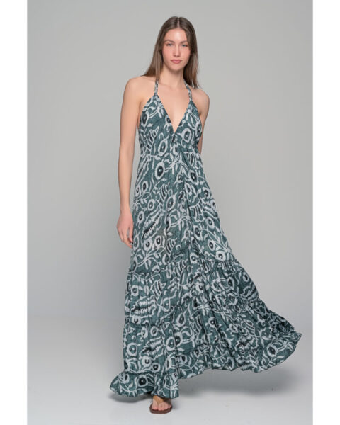 Open back dress long with frills taboo grey