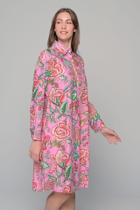 Amelia button dress big flower pink