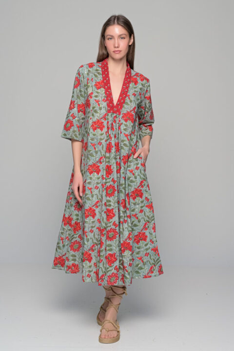 Marsha Caftan Dress Red Flower