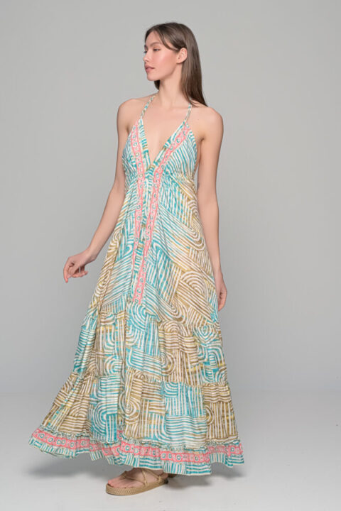 Open back dress long with frills minoan