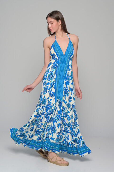 Open back dress long with frills eden