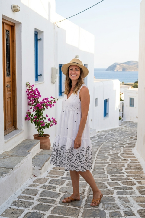 Sofia short dress embroidery white and black