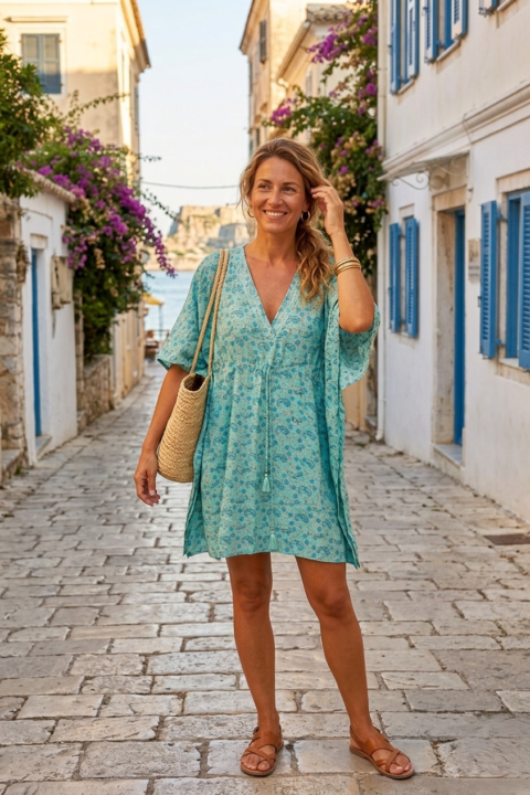 1807 Durga Caftan short sky blue