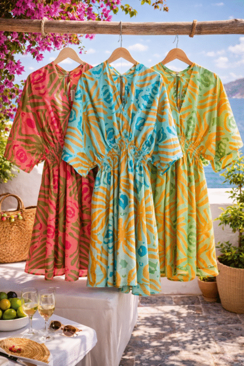 Ayu Short Dress – Seaweed Print (Saree Silk)