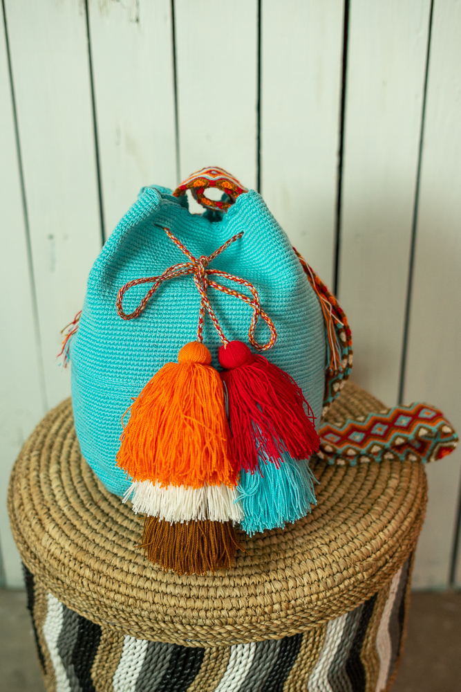 Μεγάλη τσάντα Wayuu τυρκουαζ