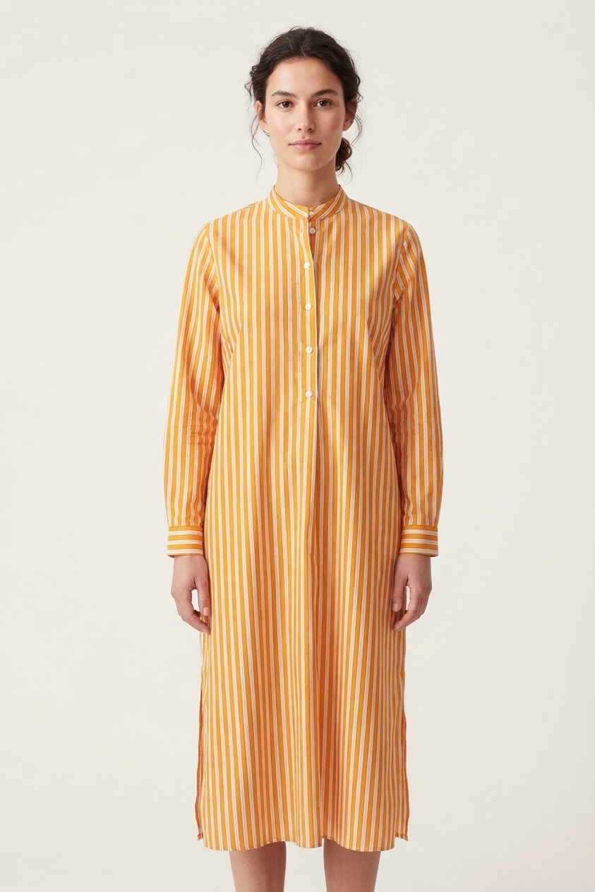 Tulsi shirt dress cotton stripes mustard