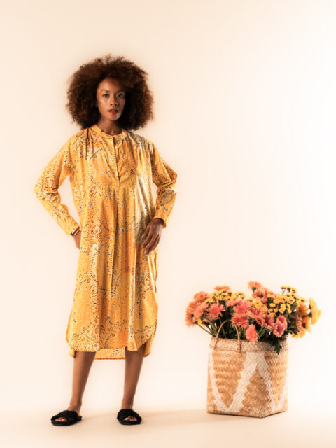 Tulsi Caftan – 100% Βαμβάκι με Bandana Print κίτρινο
