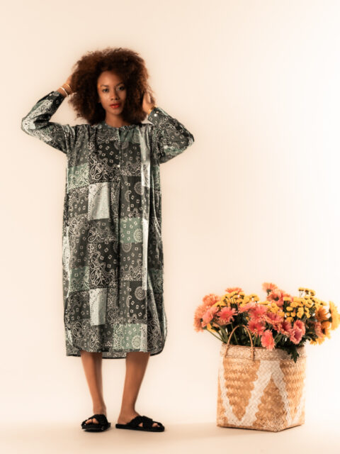 Tulsi Caftan – 100% Βαμβάκι με Bandana Print πράσινο
