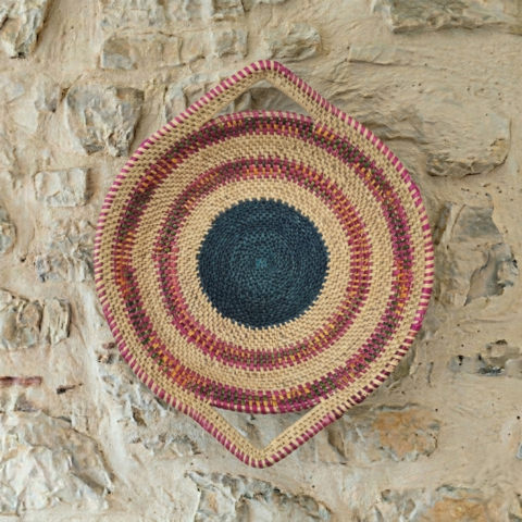 Handmade Straw Basket from Ghana – Decorative Wall Basket blue