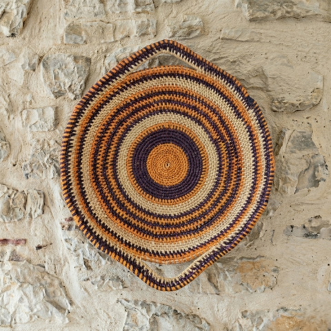 Handmade Straw Basket from Ghana – Decorative Wall Basket orange