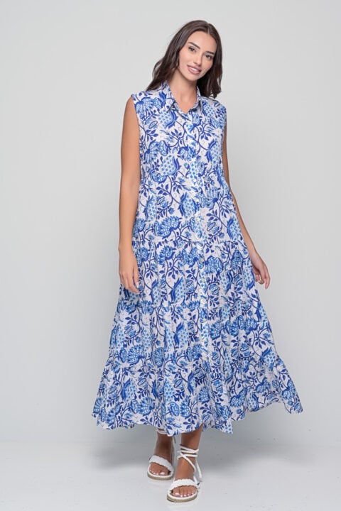 Ikaria Dress – Sleeveless Blue Jaipur Print