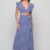 Anokhi Set in blue Flag print with crop top and wrap maxi skirt